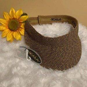 SCALA Womens tan brown Paper poly braided visor NWT in One Size Fits all